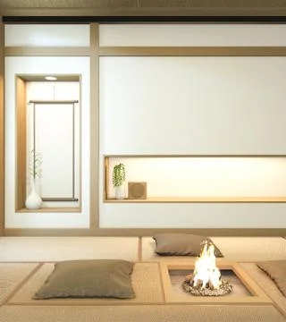 Nihon room design interior with door paper and cabinet shelf wall on tatami m Stock Illustration