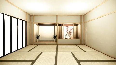 Nihon room interior background with shelf wall japanese style design hidden l Stock Illustration