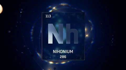 Nihonium as Element 113 of the Periodic Table 3D animation on blue background 스톡 동영상 120417735