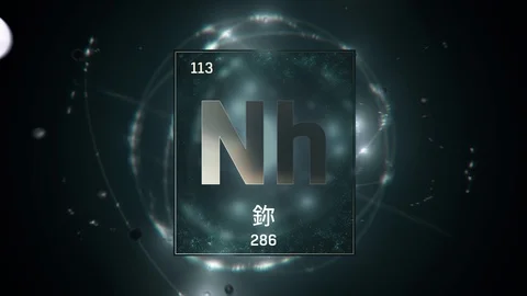 Nihonium as Element 113 of the Periodic Table 3D illustration on green Stock Footage 126451392