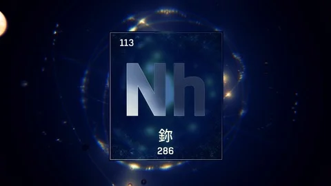 Nihonium as Element 113 of the Periodic Table 3D animation on blue background 스톡 동영상 126451438
