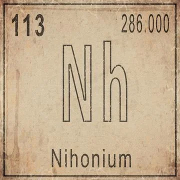 Nihonium Element Card from Periodic Table on Vintage Old Paper Stock Illustration