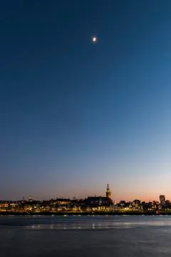 Nijmegen with Moon Stock Photos