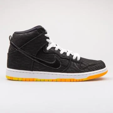 Nike Dunk High Pro SB black and orange sneaker Stock Photos
