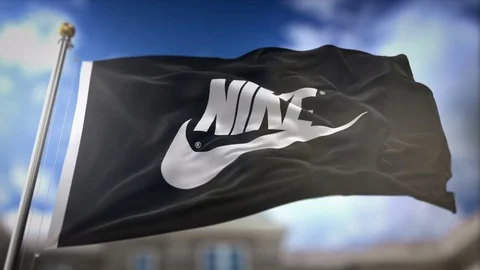 Nike Flag Waving Slow Motion 3D Rendering Blue Sky Background - Editorial A.. Stock Footage 75658773