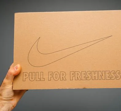 Nike Parcel Box with Pull for Freshness Slogan Stock Photos