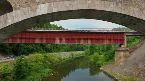 Nikolsky stone bridge over the Sim river in the Chelyabinsk region of Russia Video stock 148229939