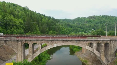 Nikolsky stone bridge over the Sim river in the Chelyabinsk region of Russia Video stock 148898906