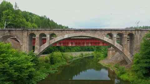 Nikolsky stone bridge over the Sim river in the Chelyabinsk region of Russia Video stock 148899013