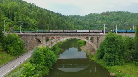 Nikolsky stone bridge over the Sim river in the Chelyabinsk region of Russia Video stock 149861706