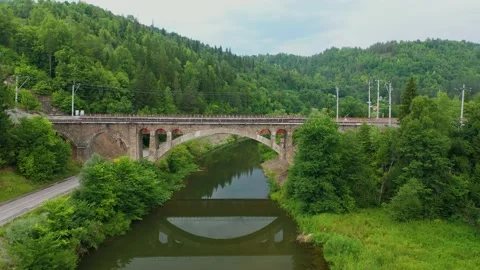Nikolsky stone bridge over the Sim river in the Chelyabinsk region of Russia Video stock 150137628