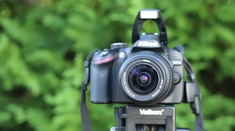 Nikon Camera on Tripod Taking Delayed Pictures Stock Footage 52259270