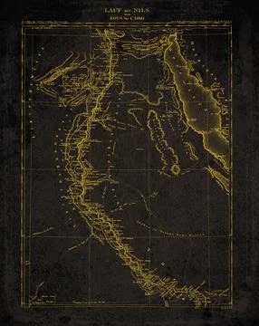 Nile Egypt Antique Map with Cairo and Qus Black And Gold Historical Map fro.. Stock Illustration