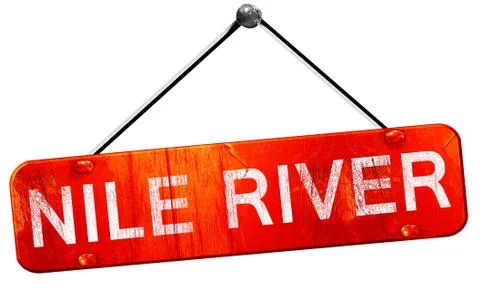 Nile river, 3D rendering, a red hanging sign Stock Illustration