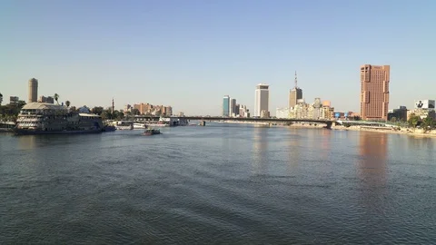Nile river in central Cairo, Egypt. Panoramic view. Stock Footage 129584193