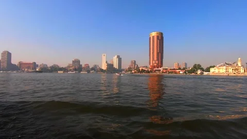 Nile river coast view from floating board. Egypt from tourist view. Video stock 141893245