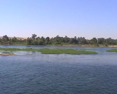 Nile river long shot with trees on riverbank Stock Footage 22672245