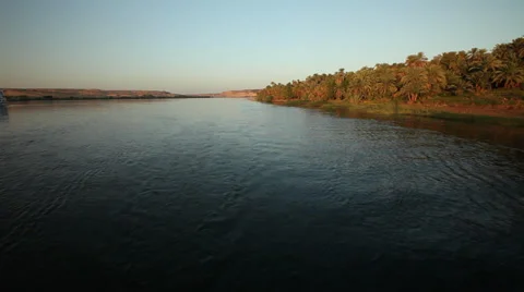 Nile river at sunset, palms, Egypt Stock-Footage 34883130