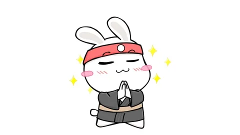 Nimated ninja rabbit with hands in prayer position, on a white background Stock Footage 282772103