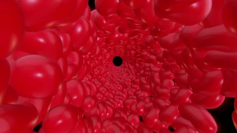 Nimation of a tunnel of red bubbles on a black screen.  Stock Footage 266582668