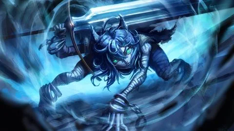 A nimble and super-strong wolf girl with a huge shiny sword behind her back.. Stockillustratie