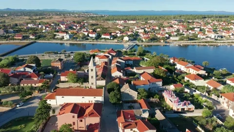 Nin, Croatia - 4K flying over the historic town and small island of Nin Stock Footage 217985170