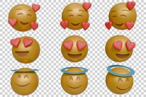 Nine 3D emojis displaying variations of happiness and love Stock Illustration