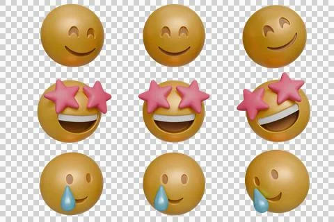 Nine 3D rendered emoji faces showcasing a range of emotions Stock Illustration