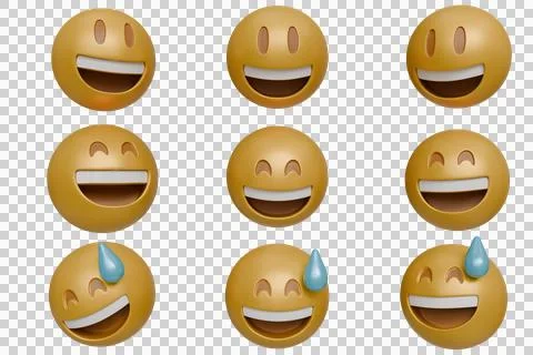 Nine 3D rendered emojis displaying variations of smiling faces Stock Illustration