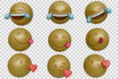 Nine 3D rendered emojis displaying various expressions of laughter Stock Illustration