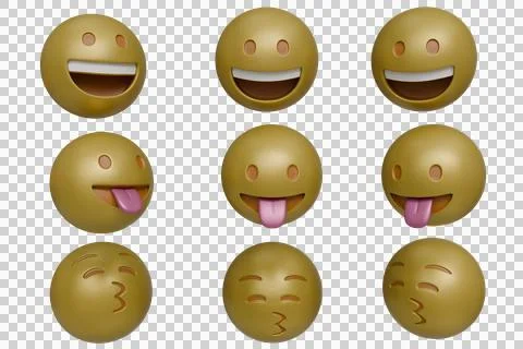 Nine 3D rendered emoticons display variations of smiling Stock Illustration