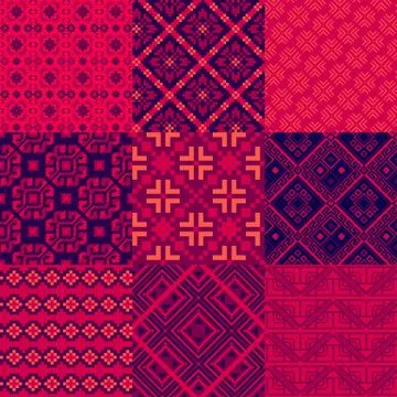 Nine abstract geometric patterns in retro style Stock Illustration