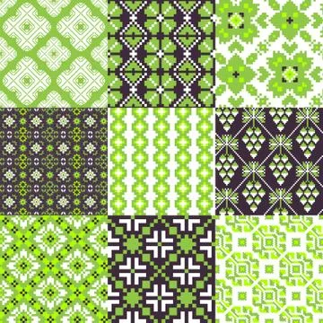 Nine abstract geometric patterns in retro style Stock Illustration