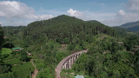 Nine Arch Bridge in Sri Lanka tea plantation, aerial landscape Stock Footage 327059259