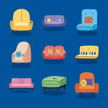 Nine armchairs and sofas Stock-Illustration