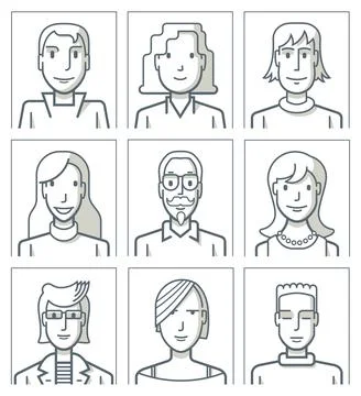 Nine avatars. Simple line Ilustración de archivo