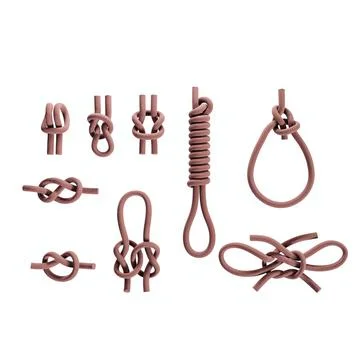 Nine basic rope knot types on white Stock Illustration