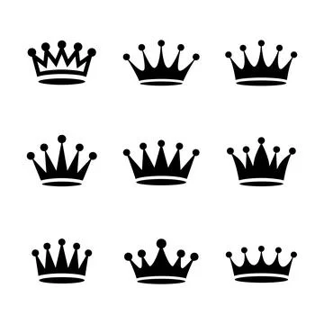 Nine black crowns arranged in three rows of three royal Stock Illustration