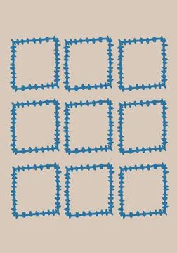 Nine blue frames with copy space on cream background Illustrazione stock