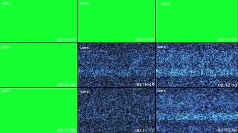 Nine Camera Green Screen Surveillance Monitor Layout Stock Footage 341371571