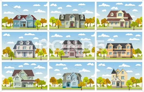 Nine classic country house in autumn Stock Illustrationen