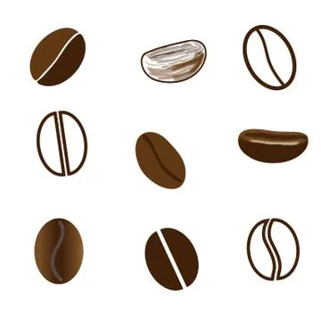 Nine coffee beans in different styles. Stock Illustration