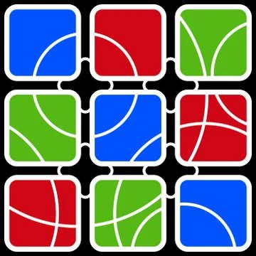 Nine colored square contours with white circles Stock Illustration