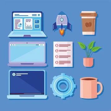 Nine computers technology icons Illustrazione stock