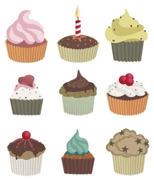 Nine cupcakes Stock Illustration