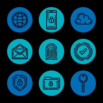 Nine data center icons Stock Illustration