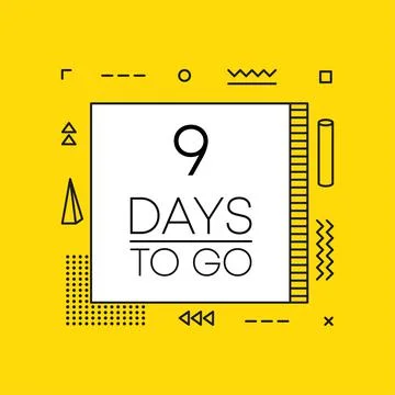 Nine days to go timer banner in geometry style on yellow background. Countdow Stock Illustration