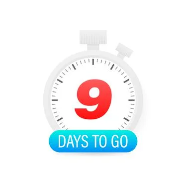 Nine days to go timer icon on white background. 库存插图