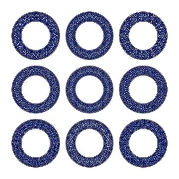 Nine decorative plates with circular pattern Illustrazione stock