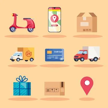 Nine delivery icons Illustration